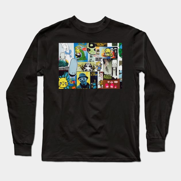 Street Art Stickers / Blue Long Sleeve T-Shirt by Ideacircus